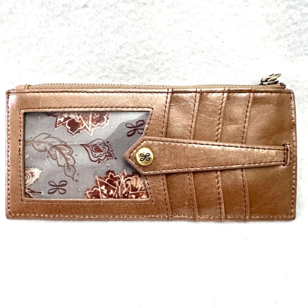 Hobo Linn Brown Leather Credit Card Holder Euro Slide Case Slim Wallet ID Window